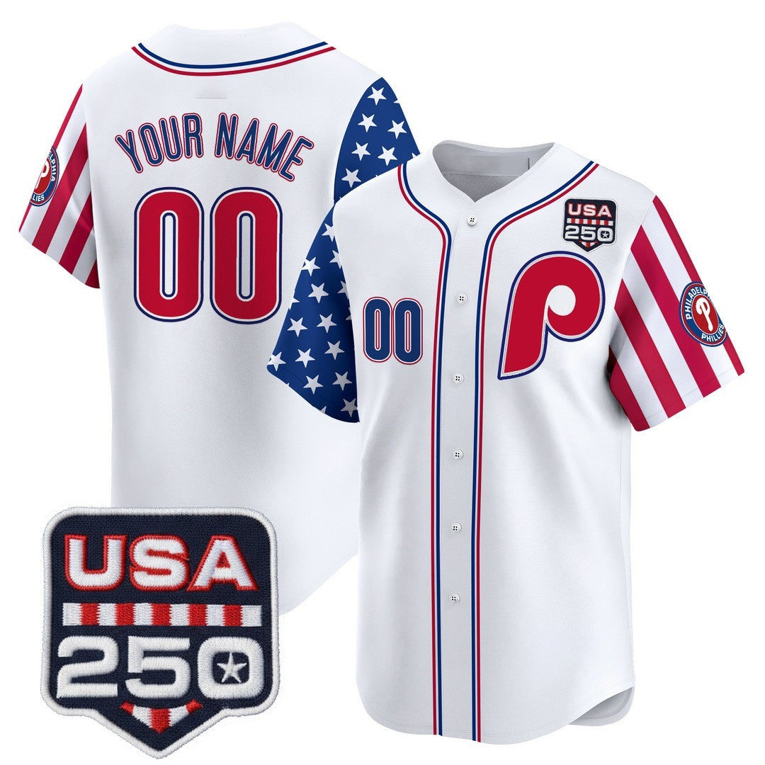 Custom Philadelphia Phillies America 250 Edition Vapor Premier Limited White JEROMEN Stitched Jerseys