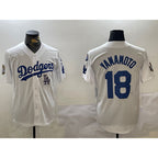 Los Angeles Dodgers #18 Yoshinobu Yamamoto White JEROMEN 2024 World Series With Fernando Memorial Patch Home Limited Stitched Jersey
