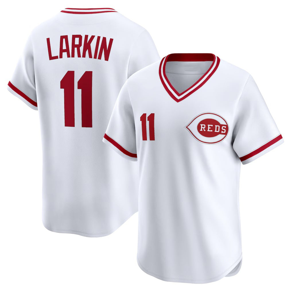 Cincinnati Reds #11 Barry Larkin White JEROMEN Throwback Cooperstown Collection Limited Jersey