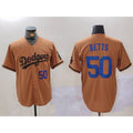 Los Angeles Dodgers #50 Mookie Betts Number Olive JEROMEN Cool Base Limited Stitched Jerseys