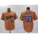 Los Angeles Dodgers #50 Mookie Betts Number Olive JEROMEN Cool Base Limited Stitched Jerseys