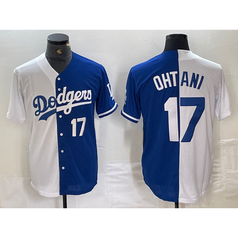 Los Angeles Dodgers #17 Shohei Ohtani Number White Blue JEROMEN Two Tone Stitched Jersey 3