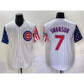 Chicago Cubs #7 Dansby Swanson White JEROMEN Pinstripe 2025 Independence Day Vapor Premier Limited Stitched Jersey