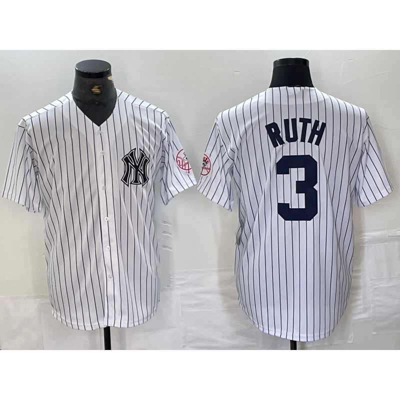 New York Yankees #3 Babe Ruth Name White JEROMEN With Patch 2024 Cool Base Stitched Jersey
