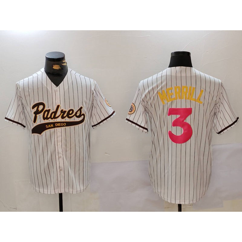 San Diego Padres #3 Jackson Merrill white JEROMEN Cool Base Stitched Jersey 2