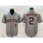 Houston Astros #2 Alex Bregman Number Grey JEROMEN With Patch Stitched Cool Base Jersey