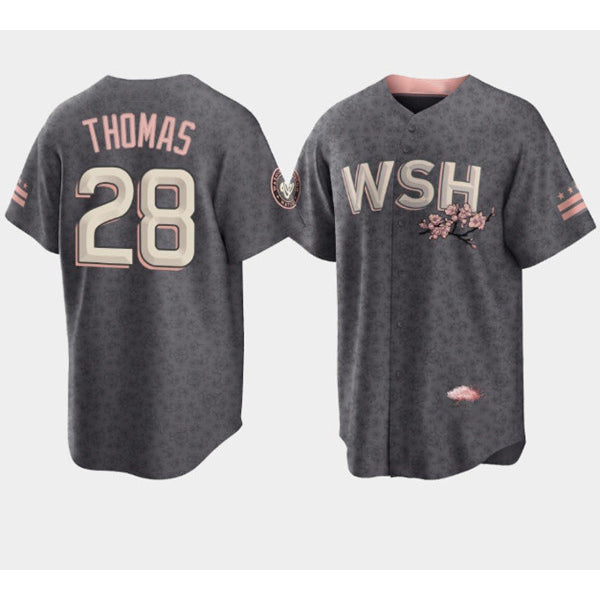 Washington Nationals #28 Lane Thomas 2022 Grey JEROMEN City Connect Cherry Blossom Cool Base Stitched Jersey