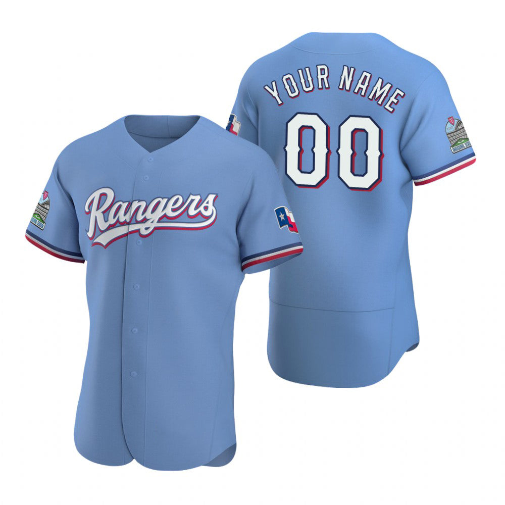 Custom Texas Rangers Light Blue JEROMEN Stitched Flex Base Jersey