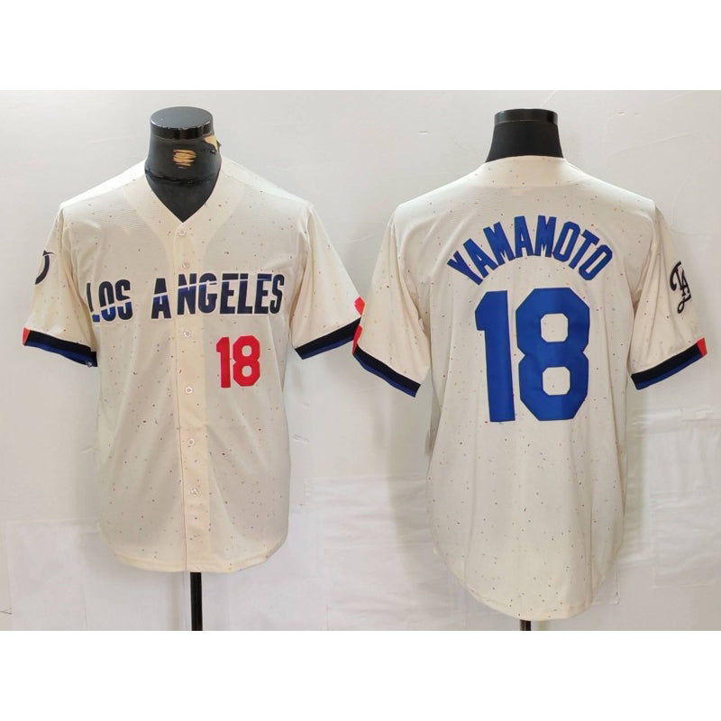 Los Angeles Dodgers #18 Yoshinobu Yamamoto Number Cream JEROMEN 2024 City Connect Limited Stitched Jerseys