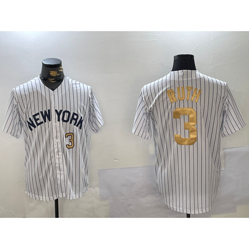 New York Yankees #3 Babe Ruth White JEROMEN Pinstripe Fashion Cool Base Jerseys