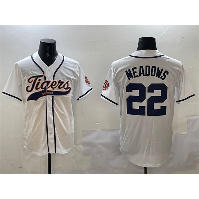 Detroit Tigers #22 Parker Meadows White JEROMEN With Patch Cool Base Stitched Jersey