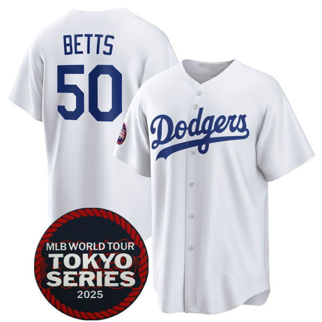 Los Angeles Dodgers #50 Mookie Betts White JEROMEN 2025 World Tour Tokyo Series Home Stitched Jersey