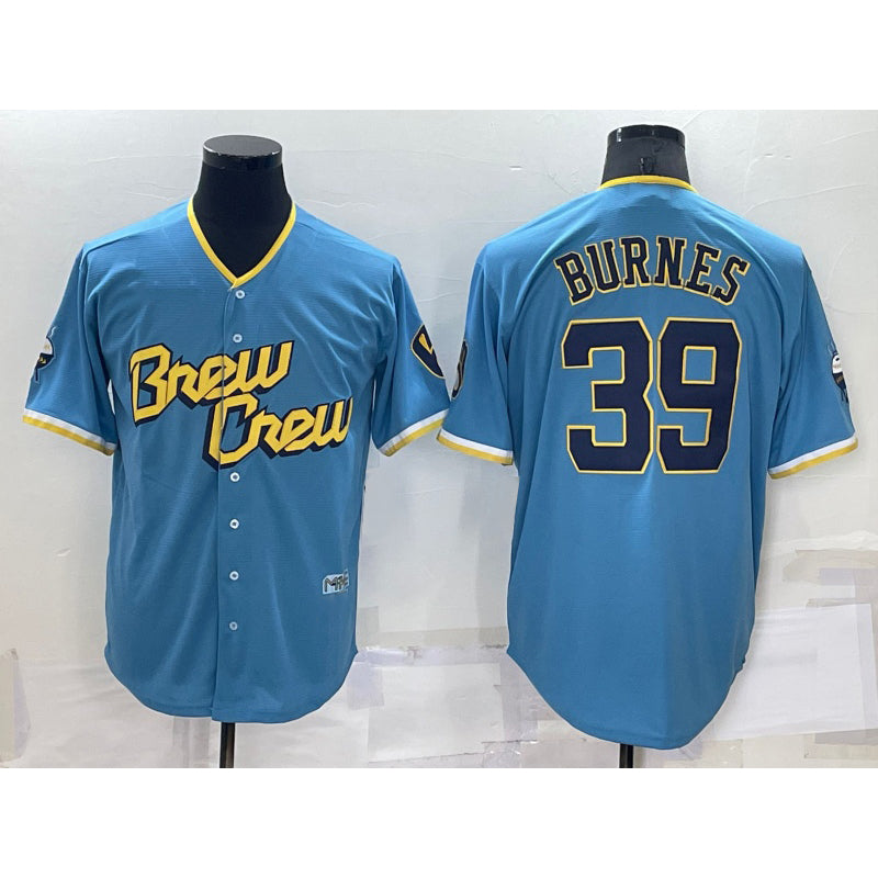 Milwaukee Brewers #39 Corbin Burnes Blue JEROMEN 2022 City Connect Cool Base Stitched Jersey