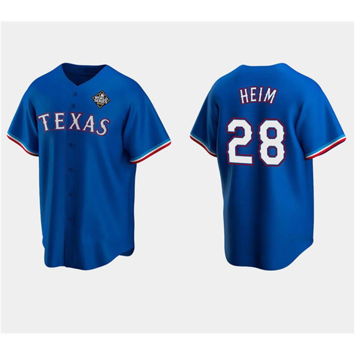 Texas Rangers #28 Jonah Heim Royal JEROMEN 2023 World Series Stitched Jersey