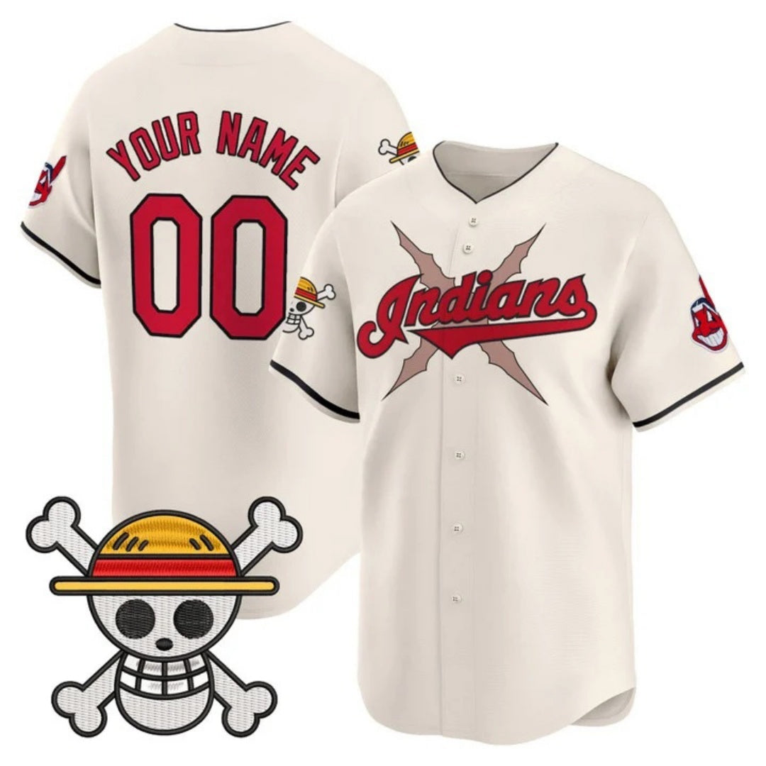 Custom Cleveland Indians x One Piece Cream JEROMEN Vapor Premier Limited Jersey - Stitched