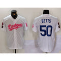 Los Angeles Dodgers #50 Mookie Betts White Pink JEROMEN Vin & Kobe Patch Stitched Jersey1