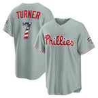 Philadelphia Phillies #7 Trea Turner USA 250 Fourth of July Road Stadium Jersey - Gray JEROMEN
