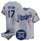 Los Angeles Dodgers #17 Shohei Ohtani Gray JEROMEN 2025 World Series With No. 34 Patch Limited Stitched Jersey