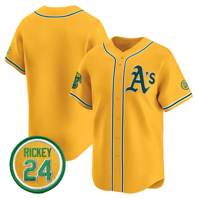 Oakland Athletics Blank Yellow JEROMEN 2024 Limited With Rickey Henderson Patch Stitched Jersey