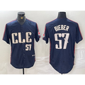 Cleveland Guardians #57 Shane Bieber Number Navy JEROMEN 2024 City Connect Limited Stitched Jersey 2