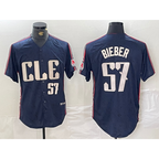Cleveland Guardians #57 Shane Bieber Number Navy JEROMEN 2024 City Connect Limited Stitched Jersey 2