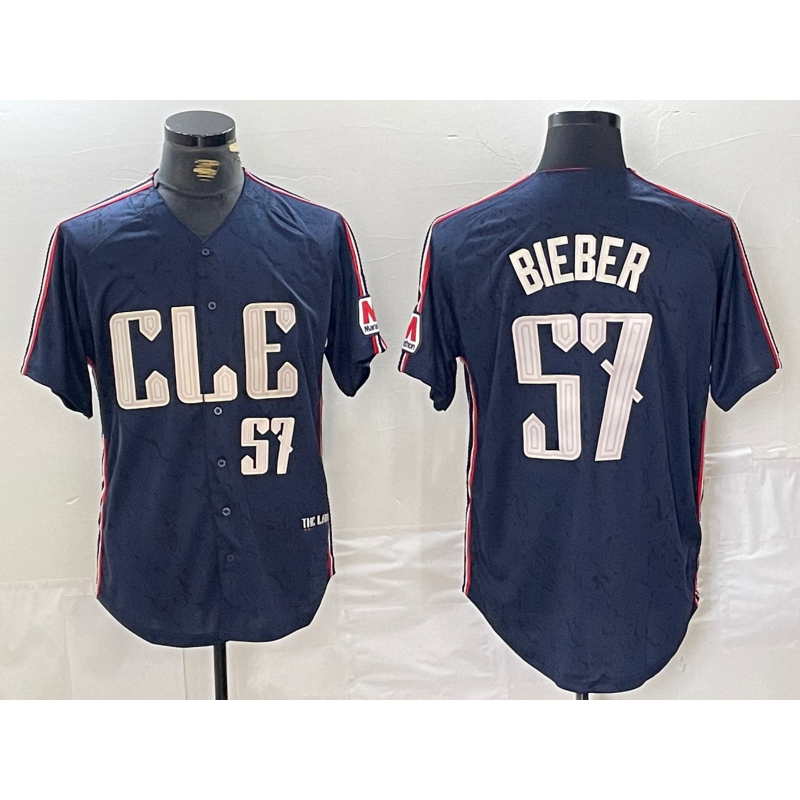 Cleveland Guardians #57 Shane Bieber Number Navy JEROMEN 2024 City Connect Limited Stitched Jersey 2