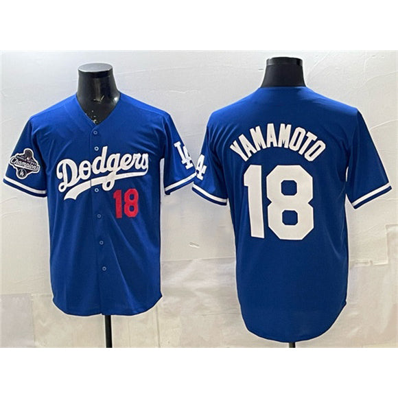 Los Angeles Dodgers #18 Yoshinobu Yamamoto Royal JEROMEN 2025 World Series Champions Patch Limited Stitched Jersey