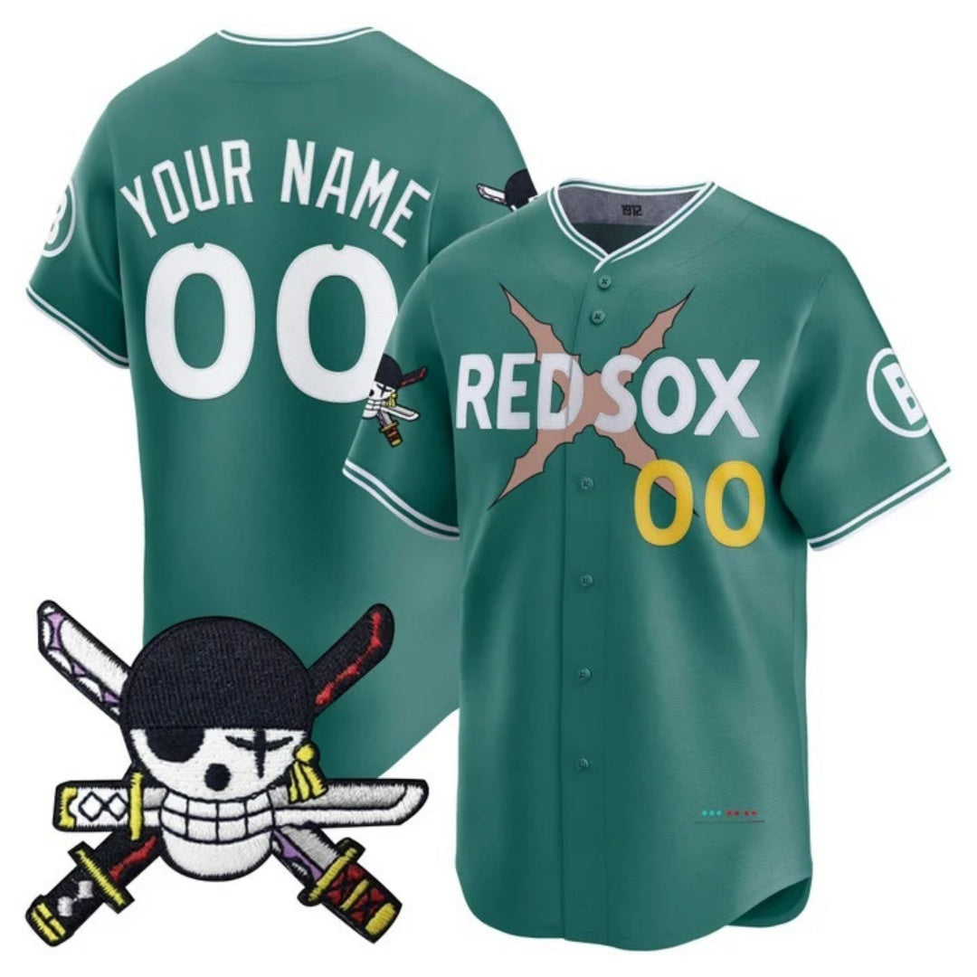 Custom Boston Red Sox x One Piece Green JEROMEN Zoro Patch Vapor Premier Limited Jersey - Stitched