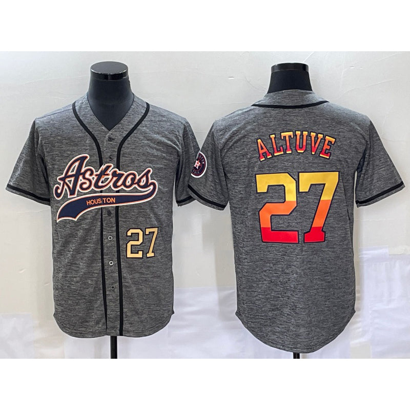 Houston Astros #27 Jose Altuve Number Grey JEROMEN Gridiron Cool Base Stitched Jersey