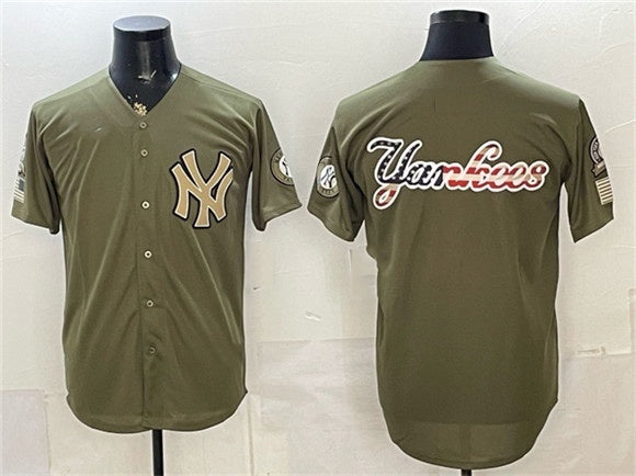 New York Yankees Team Big Logo Olive JEROMEN 2026 Armed Forces Day Stitched Jersey