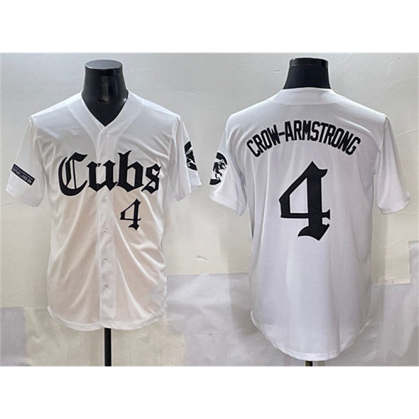 Chicago Cubs #4 Pete Crow-Armstrong White JEROMEN 'Gothic North Side Edition' Vapor Premier Limited Stitched Jersey