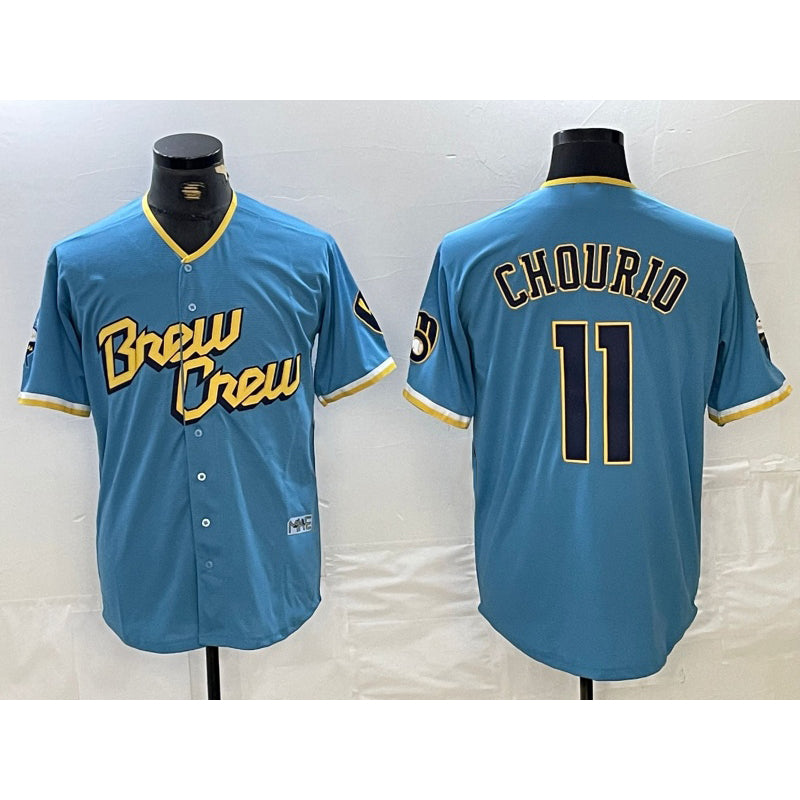 Milwaukee Brewers #11 Jackson Chourio Blue JEROMEN 2022 City Connect Cool Base Stitched Jersey