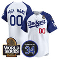 Custom Los Angeles Dodgers ACTIVE PLAYER White Royal JEROMEN 2024 World Series With Fernando Memorial Patch Limited Stitched Jersey