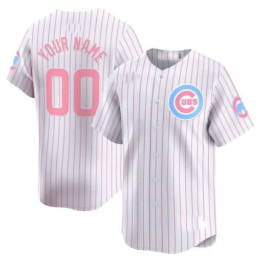 Custom Chicago Cubs Bubblegum Pink Vapor Premier Limited Jersey ¨C White Pinstripe JEROMEN