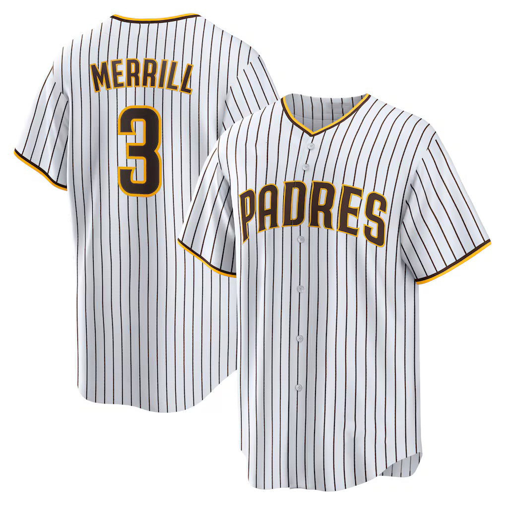 San Diego Padres #3 Jackson Merrill White JEROMEN Home Replica Jersey