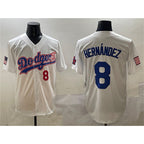 Los Angeles Dodgers #8 Enrique Hern¨¢ndez White JEROMEN With American Flag Patch Limited Stitched Jersey