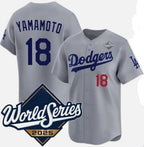 Los Angeles Dodgers #18 Yoshinobu Yamamoto Gray JEROMEN 2025 World Series Limited Stitched Jersey