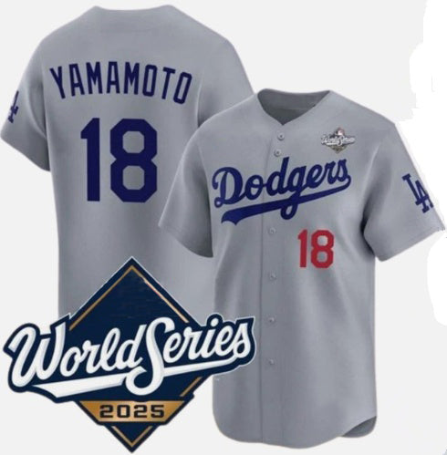 Los Angeles Dodgers #18 Yoshinobu Yamamoto Gray JEROMEN 2025 World Series Limited Stitched Jersey
