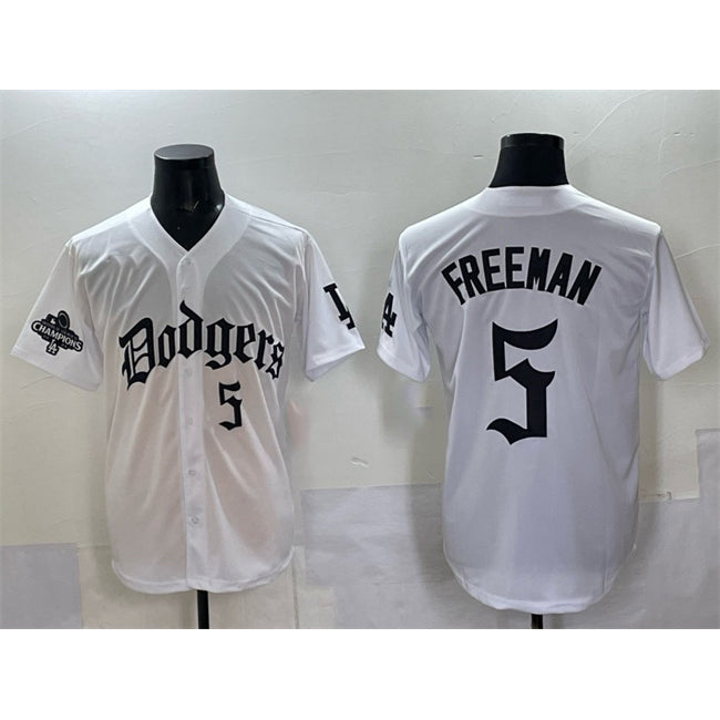 Los Angeles Dodgers #5 Freddie Freeman White JEROMEN 2025 LA Gothic Style With 2024 World Series Champions Patch Vapor Premier Limited Stitched Jersey