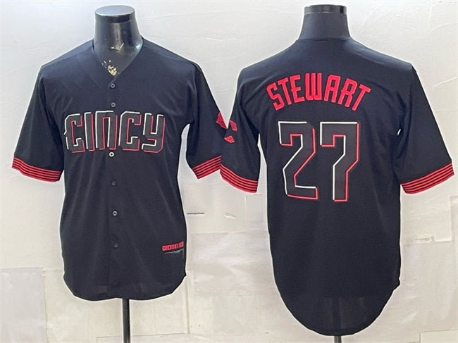 Cincinnati Reds #27 Sal Stewart Black JEROMEN City Connect Cool Base Stitched Jersey