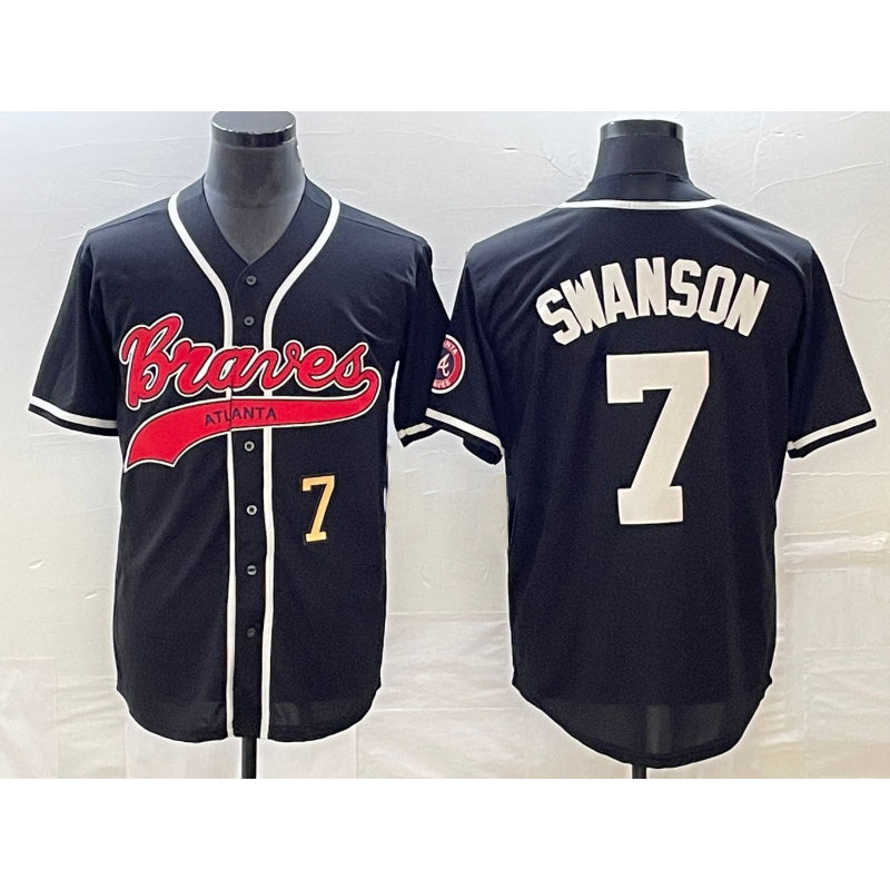 Atlanta Braves #7 Dansby Swanson Number Black JEROMEN Cool Base Stitched Jersey
