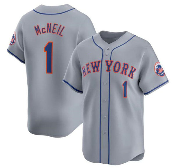 New York Mets #1 Jeff McNeil 2024 Gray JEROMEN Away Limited Stitched Jersey