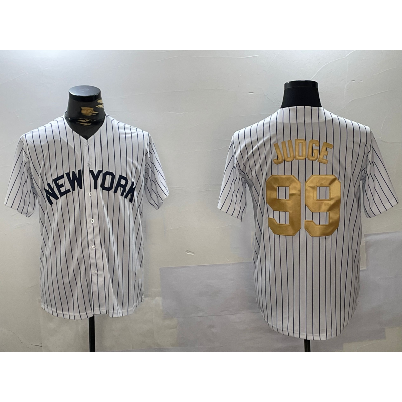 New York Yankees #99 Aaron Judge White JEROMEN Pinstripe Fashion Cool Base Jersey 2