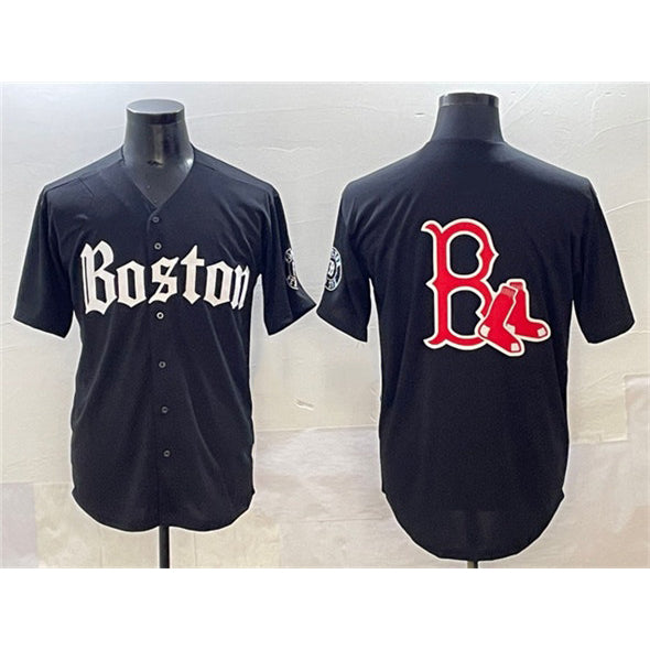 Boston Red Sox Team Big Logo Black JEROMEN Gothic Vapor Limited Stitched Jersey