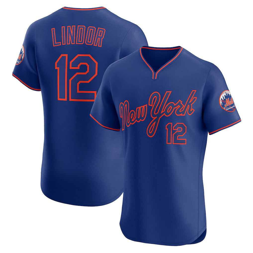 New York Mets #12 Francisco Lindor Royal JEROMEN Alternate 2 Elite Jersey