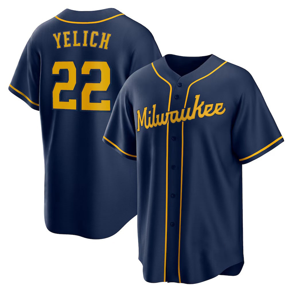 Milwaukee Brewers #22 Christian Yelich Navy JEROMEN Alternate 2 Replica Jersey