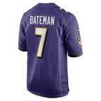 B.Ravens #7 Rashod Bateman Purple JEROMEN Game Player Jersey