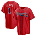 Atlanta Braves #1 Ozzie Albies Red JEROMEN Alternate 2 Replica Jersey