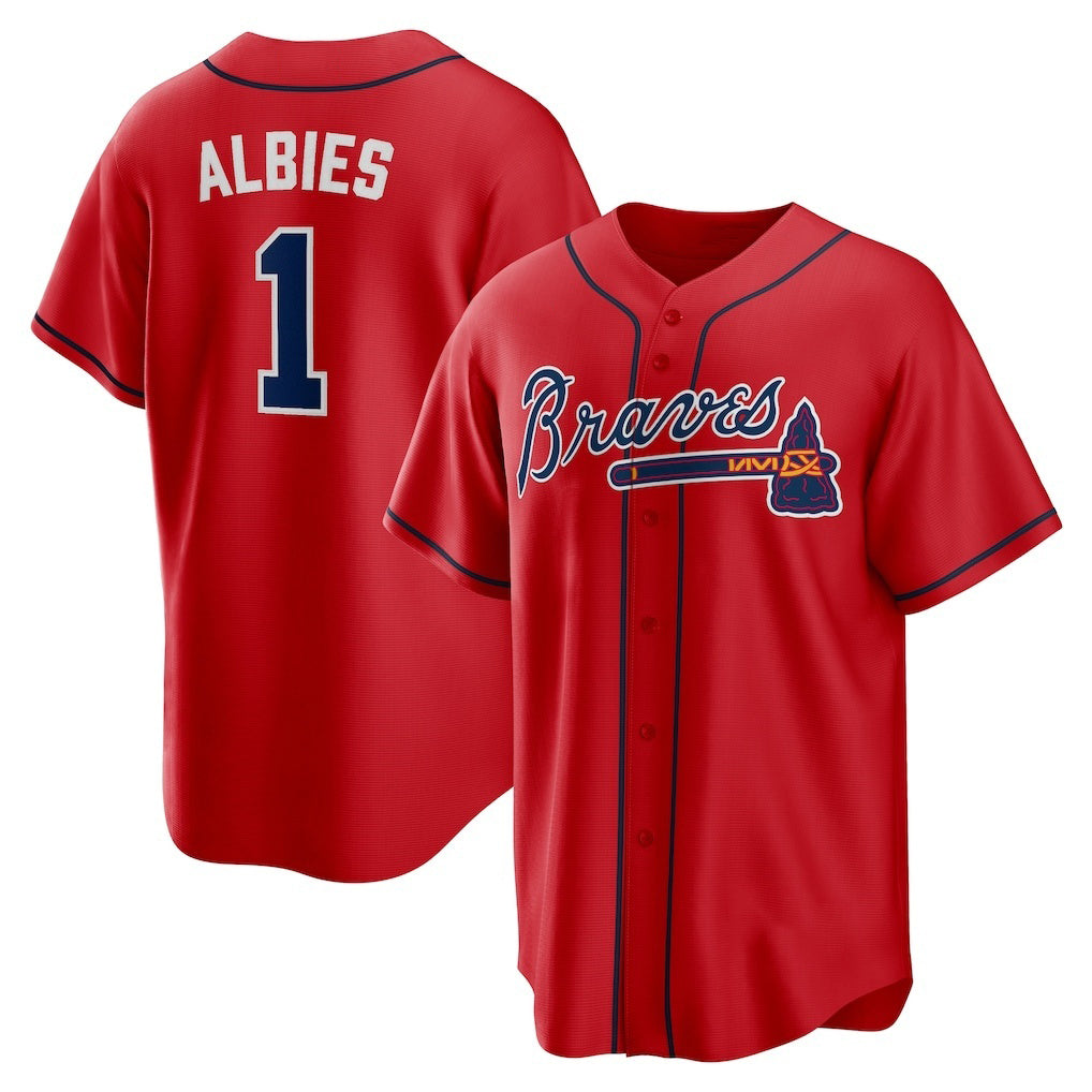 Atlanta Braves #1 Ozzie Albies Red JEROMEN Alternate 2 Replica Jersey