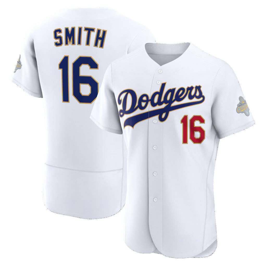 Los Angeles Dodgers #16 Will Smith White JEROMEN 2026 Gold Collection Authentic Jersey